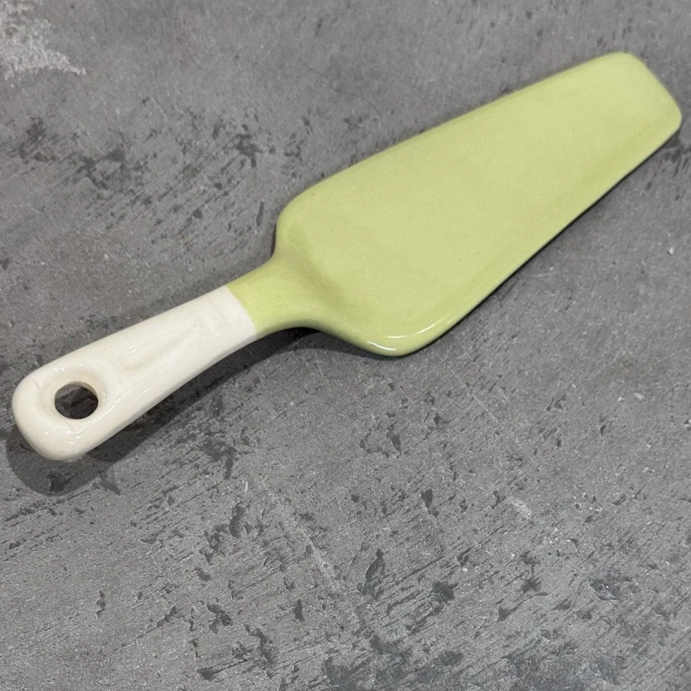 Vintage Green and Cream Ceramic Cake Knife / Pie Server MCM